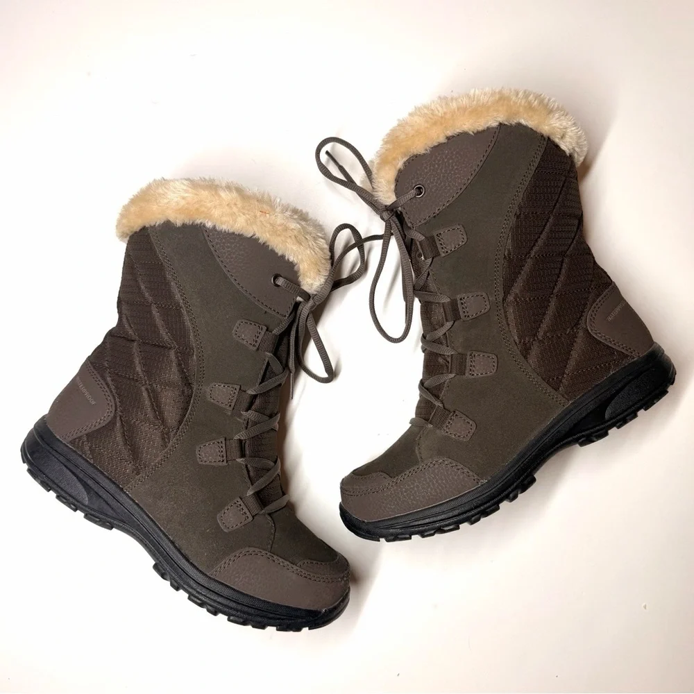 Columbia Women's Ice Maiden II Boots Waterproof Lace Up Brown Leather Size- 7
